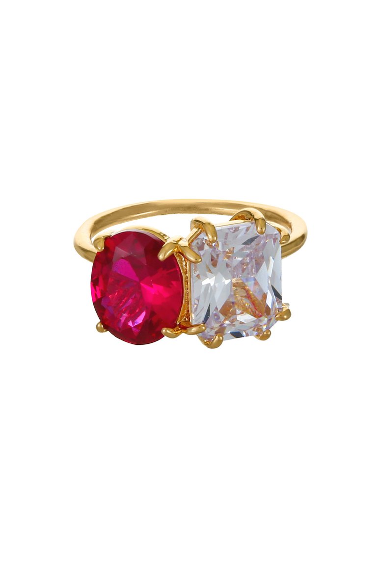Toi Et Moi Unity Crystals 18k Gold Plated Ring - Ruby