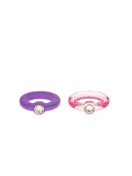 Transparent Pink & Matte Purple Resin Ring Set - Pink / Matte Purple