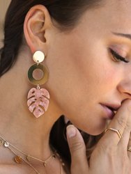 Tropics Blush Pink Resin Palm Leaf & 18k Gold Plated Earrings - Gold