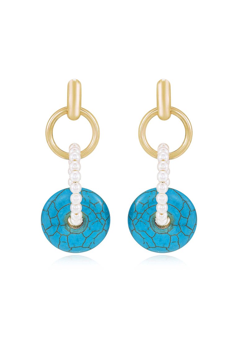 Turquoise and Pearl 18k Gold Plated Dangle Earrings - Turquoise and Pearl