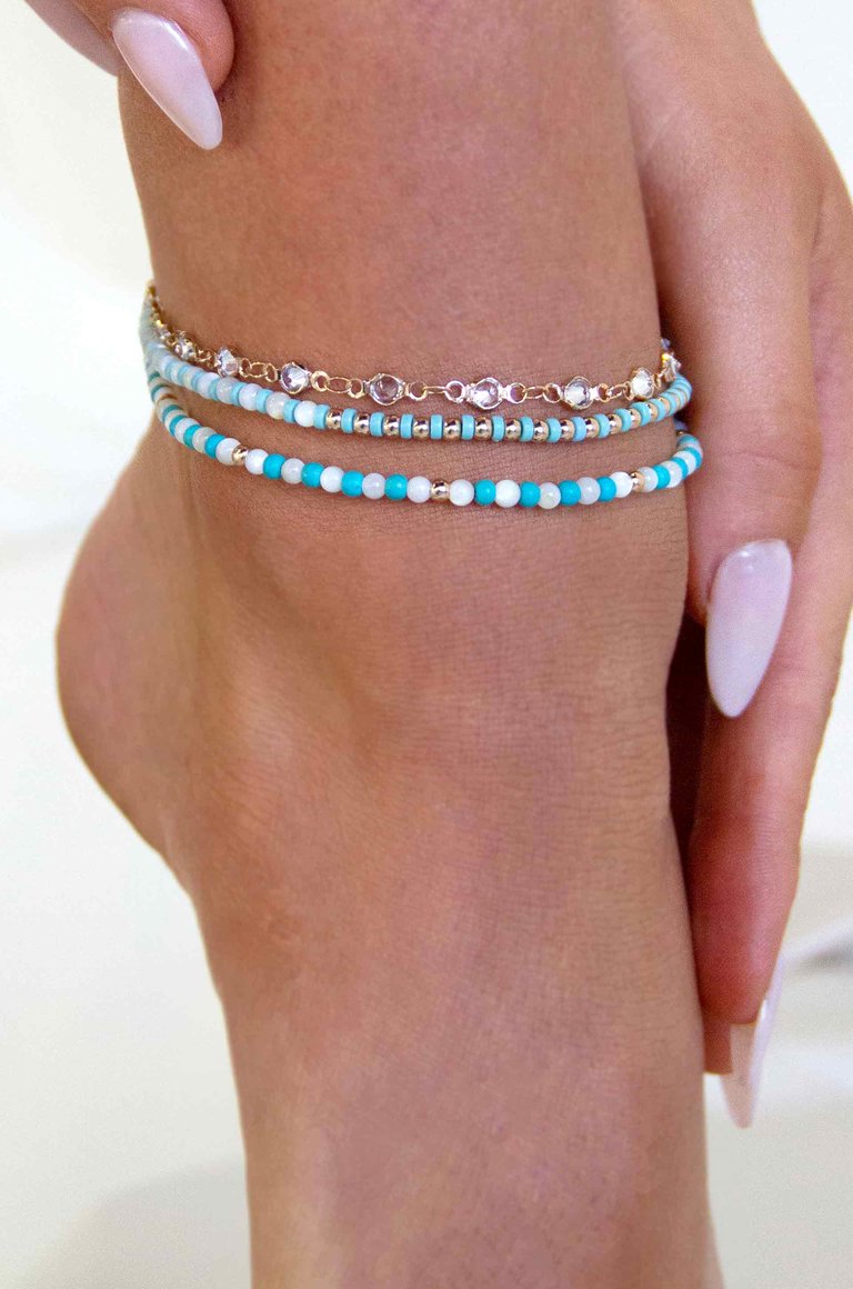 Turquoise Malibu Breeze 18k Gold Plated Anklet Trio