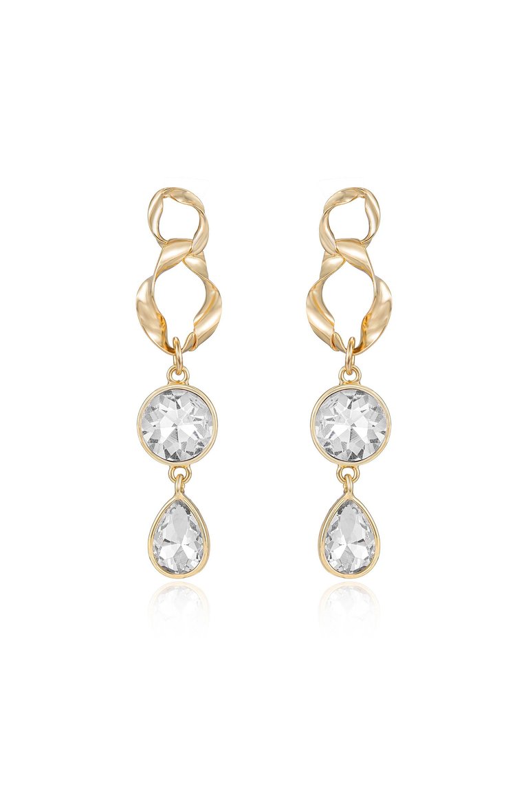 Twisted Gold Crystal Dangle 18k Gold Plated Earrings - Gold