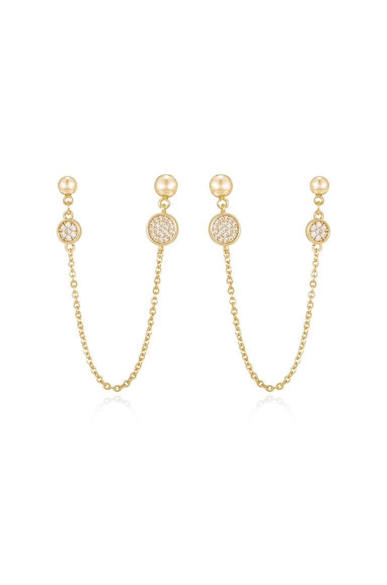 Two Hole Piercing 18k Gold Plated Chain Drop Earrings - 18kt Gold Plated