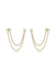 Two Hole Piercing Chain Dangle Earrings - Apple Green Crystals