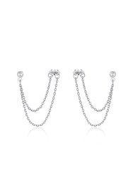 Two Hole Piercing Chain Dangle Earrings - Clear & Rhodium