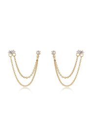 Two Hole Piercing Chain Dangle Earrings - Clear & Gold