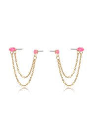 Two Hole Piercing Chain Dangle Earrings - Pink Opal