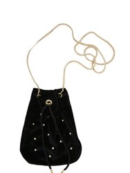 Velvet Compact Bucket Bag With Gold Chain