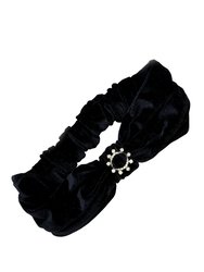 Velvet Headband with Crystal Ring in Black