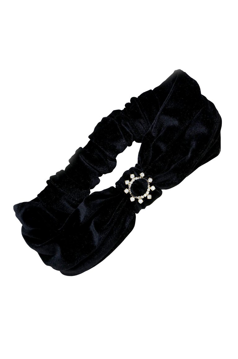 Velvet Headband with Crystal Ring in Black