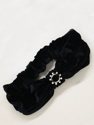 Velvet Headband with Crystal Ring in Black - Black