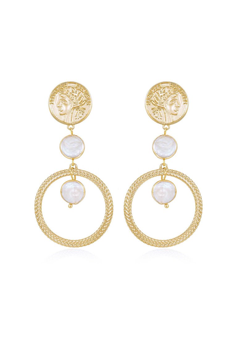 Your Majesty Coin & Freshwater Pearl Drop 18k Gold Plated Earrings - Gold