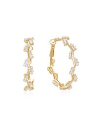 Zig Zag Crystal Baguette Hoop Earrings - Gold