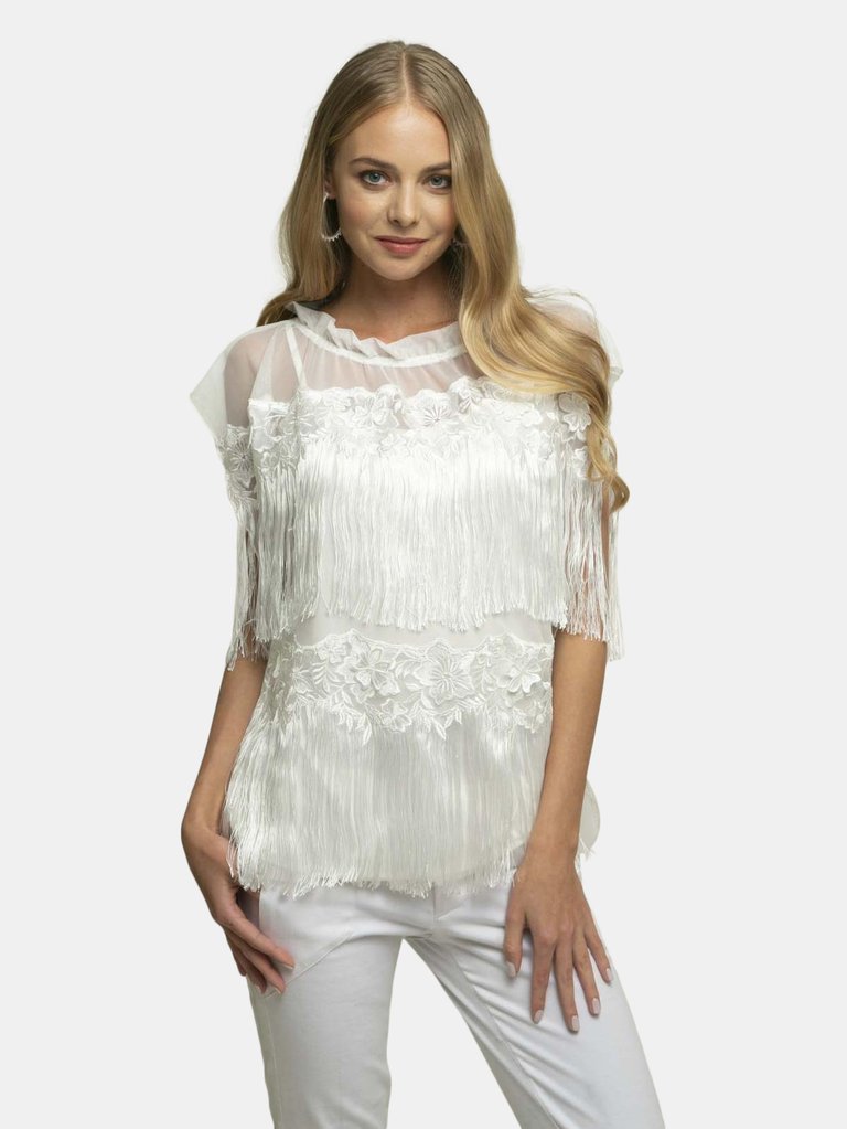 Babs Fringe Top - Meringue