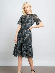 Brigitte Embroidered Midi Dress - Black - Black