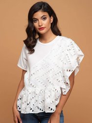 Cleo Asymmetrical Ruffled Overlay Top - White Nights Cutwork Lace