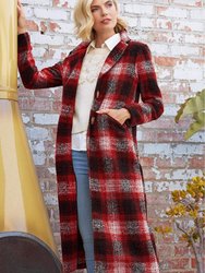 Coco Longline Plaid Coat - Red Plaid