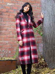 Coco Longline Plaid Coat - Red Plaid