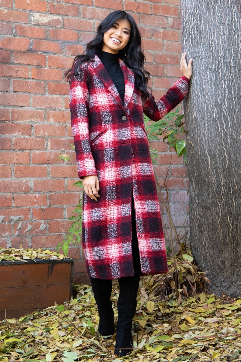 Coco Longline Plaid Coat - Red Plaid