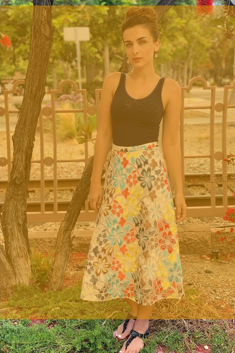 Embroidered Floral Midi Skirt