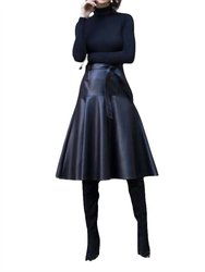 Faux Leather Belted Midi Allas Skirt - Black - Black