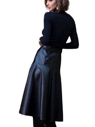 Faux Leather Belted Midi Allas Skirt - Black