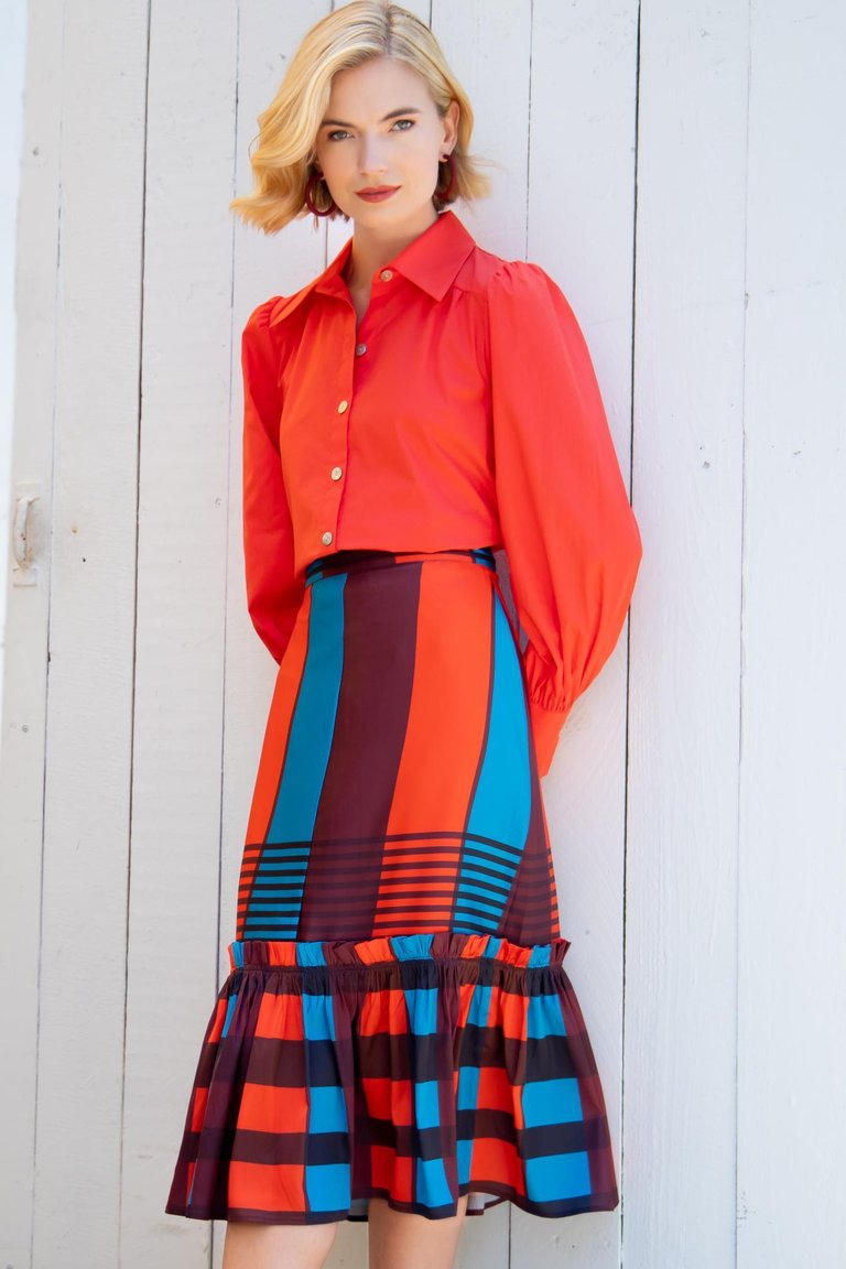 Flounced Midi Skirt - Orange