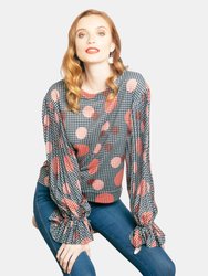 Hart Pleated Sleeve  Top in Congo Dot