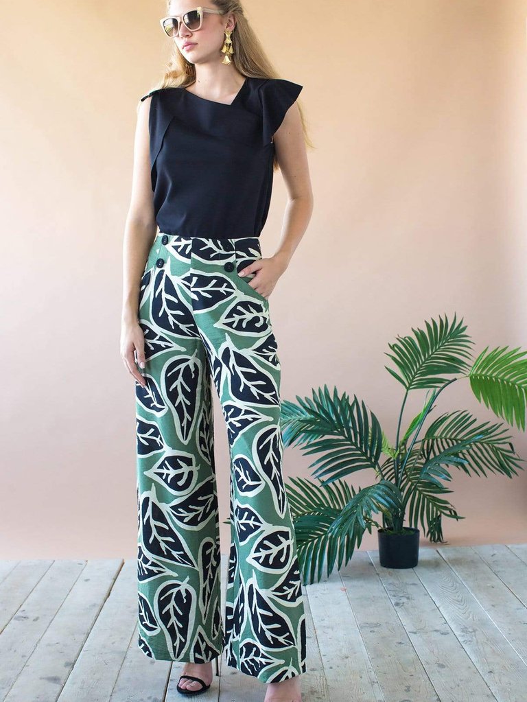 Hepburn High Waist Wide Leg Pant - Sage Leaf - Sage Leaf