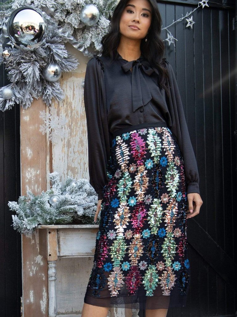 Tribal Shine Midi Skirt - Multi Color