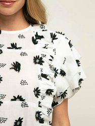 Zoe Top - Black and White Cotton Daisy 3D petal