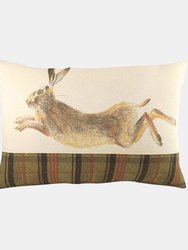 Evans Lichfield Hunter Jumping Hare Cushion Cover (Green/Brown/Red) (One Size) - Green/Brown/Red