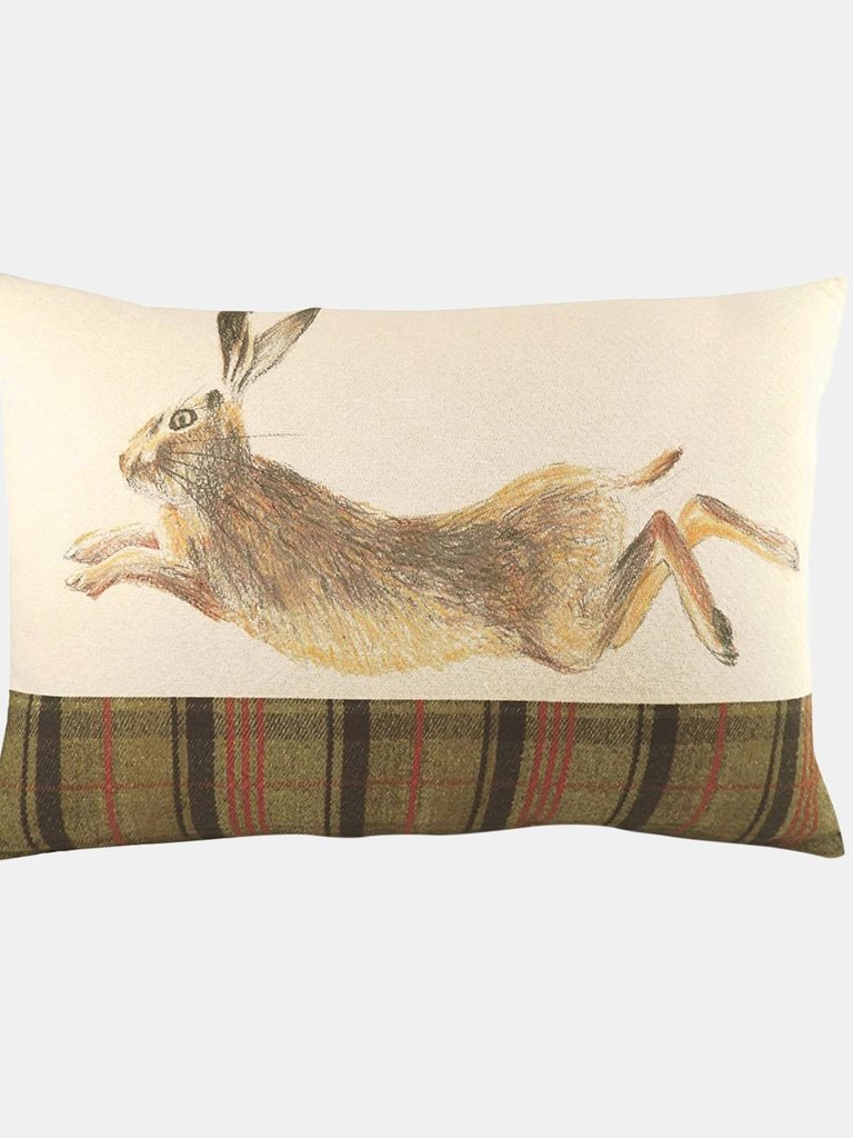 Evans Lichfield Hunter Jumping Hare Cushion Cover (Green/Brown/Red) (One Size) - Green/Brown/Red
