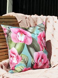 Orchids Outdoor Throw Pillow Cover - Duck Egg Blue - One Size