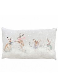 Snowy Hares Christmas Throw Pillow Cover - Off White/Brown