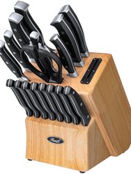 18-Piece Black Stainless Steel Professional Cutlery Kitchen Knife Set With Shears, Triple Riveted Handles, Wood Block, Built-In Sharpener - Black