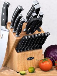 18-Piece Black Stainless Steel Professional Cutlery Kitchen Knife Set With Shears, Triple Riveted Handles, Wood Block, Built-In Sharpener