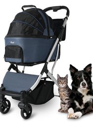 3-in-1 Navy Waterproof Pet Stroller with Removable Carrier, 6 Pocket Organizer & Basket, One-Hand Fold - Navy Blue