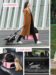 3-in-1 Pink Waterproof Pet Stroller with Removable Carrier, 6 Pocket Organizer & Basket, One-Hand Fold