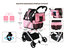 3-in-1 Pink Waterproof Pet Stroller with Removable Carrier, 6 Pocket Organizer & Basket, One-Hand Fold