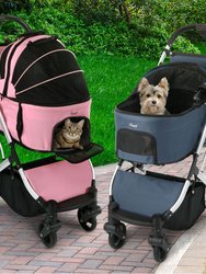 3-in-1 Pink Waterproof Pet Stroller with Removable Carrier, 6 Pocket Organizer & Basket, One-Hand Fold