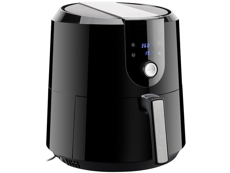 5.8 Qt. Black Stainless Steel Black Air Fryer with Temperature/Timer Settings and 7 Cooking Presets, Oil-Less Low-Fat Air Frying