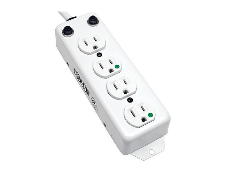 Medical-Grade Power Strip With Four 15A Hospital-Grade Outlets - White