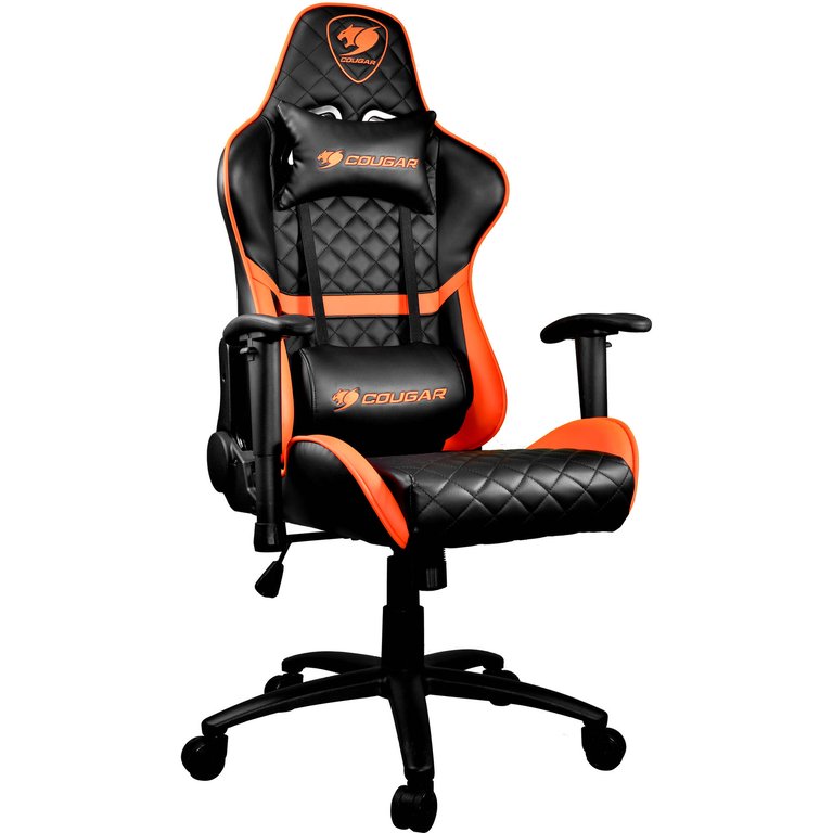 Orange PVC Leather Gaming Chair with 2D Adjustable Armrest