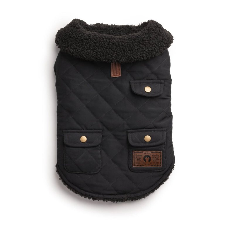 Black Quilted Shearling Coat - Black