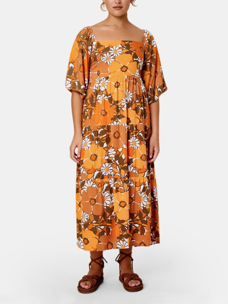 Kiona Square Neck Puff Sleeve Midi Dress - Isola Floral Print