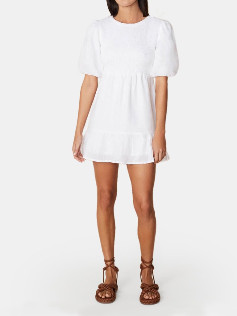 Lorica Smocked Mini Dress - Plain White