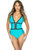 Color block Panel Strappy V-Neck One-Piece Swimsuit - Turqoise