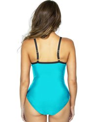 Color block Panel Strappy V-Neck One-Piece Swimsuit