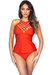 High Neck Lattice Detailed V-Neck Tankini Top - Red